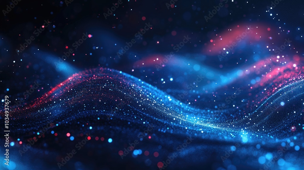 Poster futuristic concept of digital innovation featuring abstract particles in a background