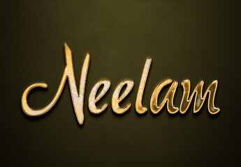 Old gold text effect of Hindi name Neelam with 3D glossy style Mockup.