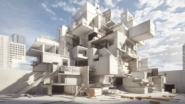 Futuristic Psychokinetic Construction Site with Impossible Modular Architecture