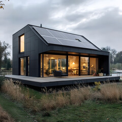 Fototapeta premium Modern black house with large windows