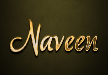 Old gold text effect of Hindi name Naveen with 3D glossy style Mockup.