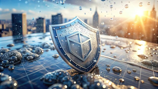 Double Exposure Photography of IP65 Protection Standard Symbol with Water and Dust Resistant Elements for Enhanced Visual Representation of Durability and Reliability in Technology