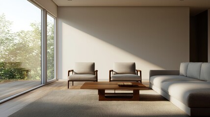 Bright and airy living room featuring sleek modern furniture and abundant natural light for a stylish ambiance.
