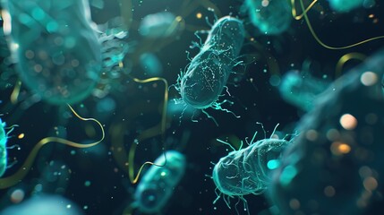 Obraz premium Ancient microbes under microscope reveal intricate cellular structures, showcasing their mysterious and ancient nature, ideal for scientific and educational content.