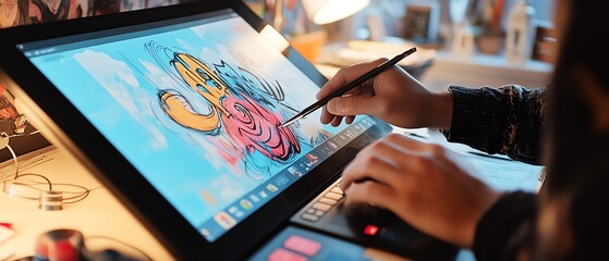 Digital art creation on a graphic tablet