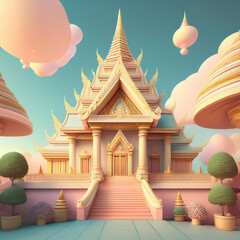 Buddhist temple cartoon style minimal.