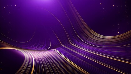 Abstract background with golden lines and sparkles on a purple background