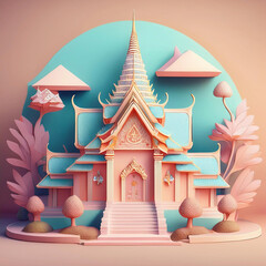 Buddhist temple cartoon style minimal.