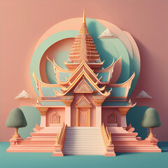 Buddhist temple cartoon style minimal.