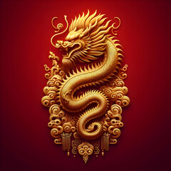 Fototapeta premium Golden Dragon in Festive Circle 