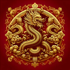 Fototapeta premium Golden Dragon in Festive Circle 