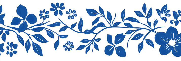 Blue Floral Vine Border