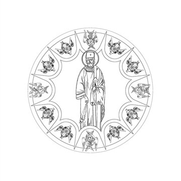 saint holding lantern, surrounded by birds clip art preview