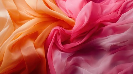 Obraz premium Vibrant long flowing chiffon fabric dances gracefully in the wind, showcasing a spectrum of colors in motion.