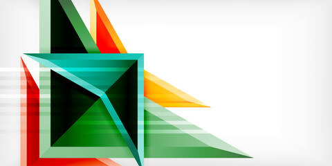 Arrows with 3d effect abstract background. Triangles on light grey backdrop