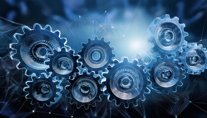 Interconnected Gears Representing Digital Network and Technology