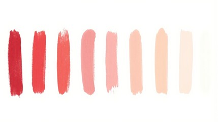 Obraz premium Generative AI, Smooth gradient transition of seven vertical brushstrokes from deep crimson red to pure white on a minimalist background