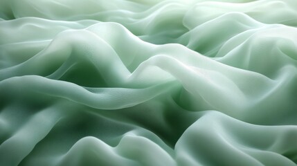 Obraz premium The delicate green fabric flows gracefully, with soft waves and folds catching the light, creating a tranquil and soothing ambiance in the setting.