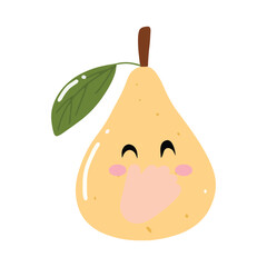 adorable kawaii pear emoticon gesture face element stock design