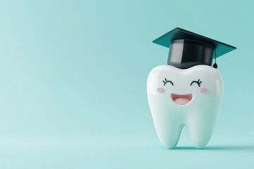 Happy tooth with graduation cap symbolizing dental education and success