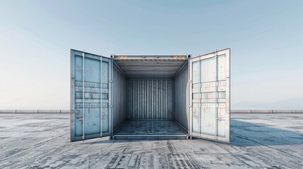 a White Cargo Container at a Port, Isolated on a White Background, Ideal for Illustrating Shipping and Logistics Concepts
