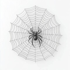 3D Render, Low Poly style of a creepy spider web with a spider in the center, on isolated white background