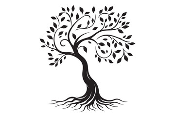 Flowing Tree Silhouette with Curved Branches and Leaves 28.eps