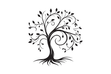 Obraz premium Flowing Tree Silhouette with Curved Branches and Leaves 30.eps