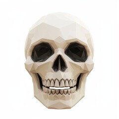 3D Render, Low Poly style of a grinning skull with hollow eyes, on isolated white background
