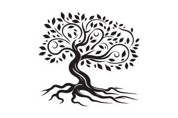 Flowing Tree Silhouette with Curved Branches and Leaves 36.eps