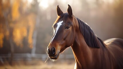 Fototapeta premium A lovely mare horse image with a white patch on her chin