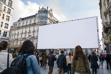 Blank mock up of vertical street poster billboard on city background Electronic modern empty scoreboard on the background of a city street in the evening copy space : Generative AI
