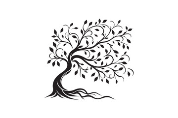 Fototapeta premium Flowing Tree Silhouette with Curved Branches and Leaves 48.eps
