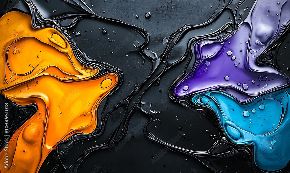 Poster vibrant waves of color a dynamic blend of orange purple and teal on a dark canvas creating an abstra
