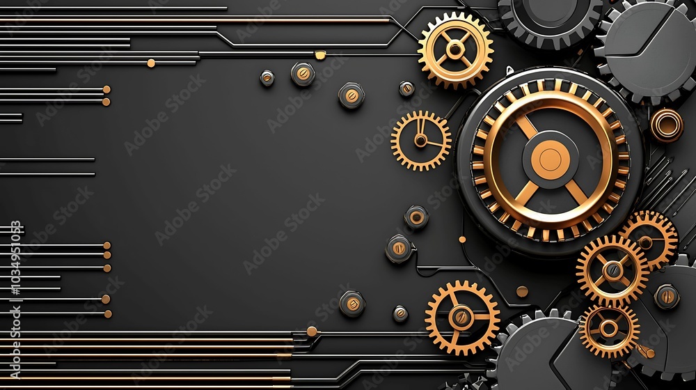 Poster intricate gears and circuit patterns a modern design exploration of industrial aesthetics and mechan