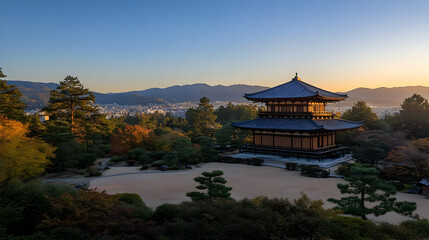 Golden Pavilion Temple in Kyoto, Japan, with Stunning Views of the City and Mountains