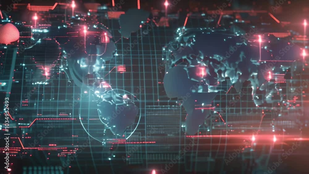Poster a computer screen displaying a detailed world map with borders and geographical features, global map