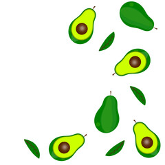 Avocados isolated on white. Vector illuatration. Healthy fruit background template.