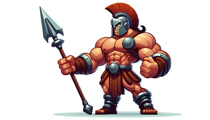 Epic Battle Muscular Fighter in Cartoon Style
