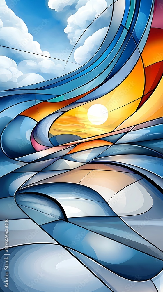 Wall mural vibrant abstract sunrise a dynamic fusion of colors and shapes capturing the essence of a new day in