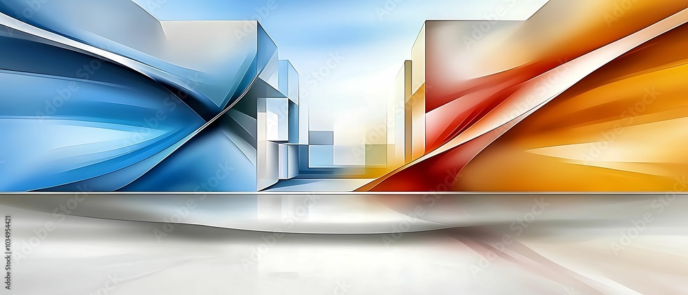 Poster dynamic abstract landscape with flowing colors of blue red and yellow creating a modern artistic vib