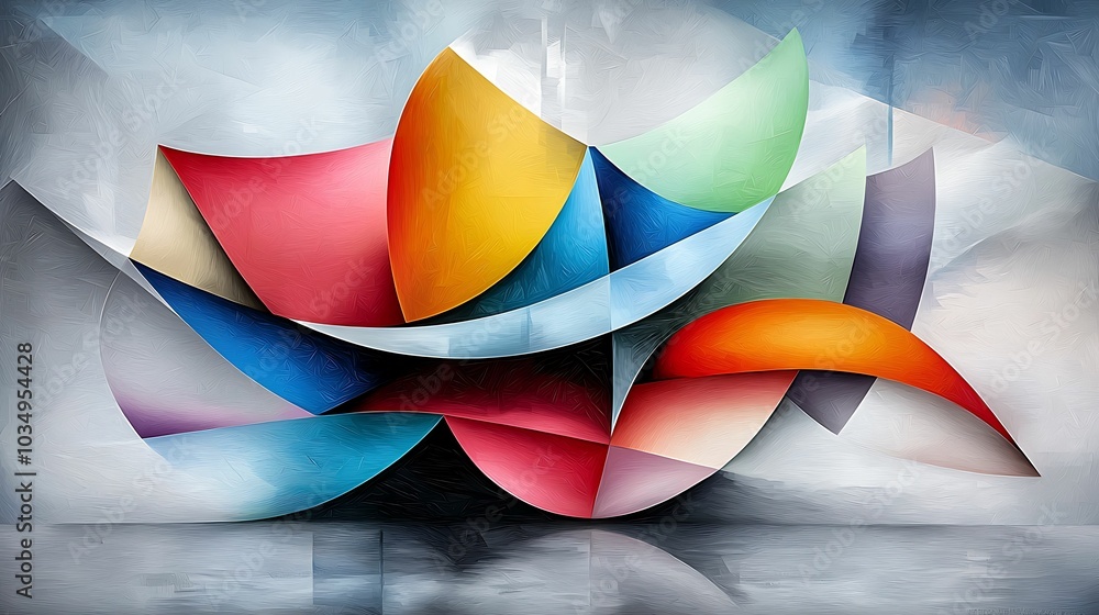 Poster dynamic abstract composition of colorful shapes and textures in a modern artistic arrangement for co