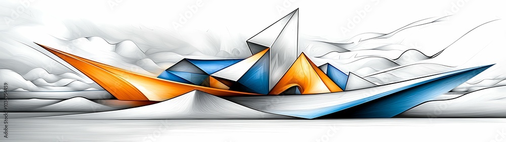 Poster dynamic abstract landscape of geometric shapes and colors representing creative expression and artis