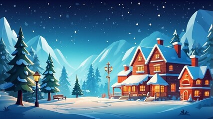 Fototapeta premium winter landscape with house background clipart art