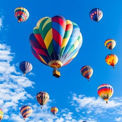 Obraz premium Vibrant Hot Air Balloon Festival Against Bright Blue Sky Landscape