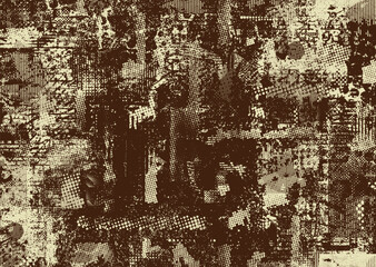Obraz premium Background with glitch distorted grunge textures . grunge background texture with halftone dots, glitched shapes, textures and lines .Screen print vector background with grunge textured surface.