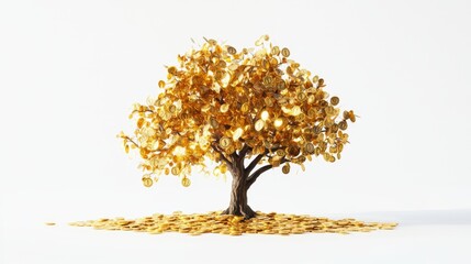 Fototapeta premium A business tree with a trunk made of gold coins, branches formed by financial data