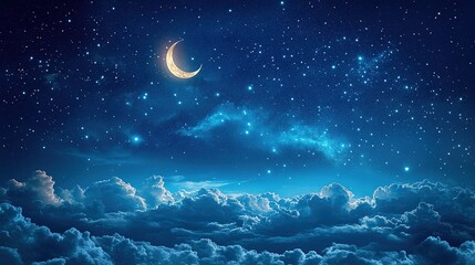 Serene Night Sky with Moon and Stars