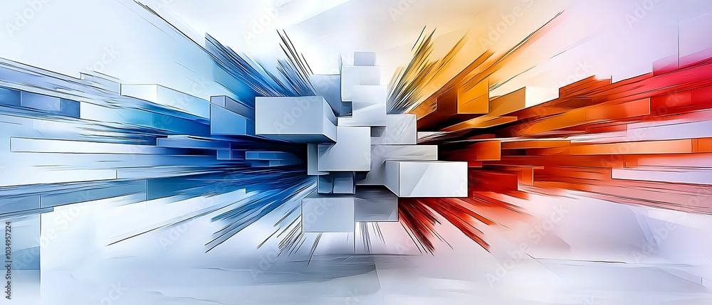 Aufkleber dynamic fusion of cool and warm colors in an abstract design featuring geometric shapes and lines re