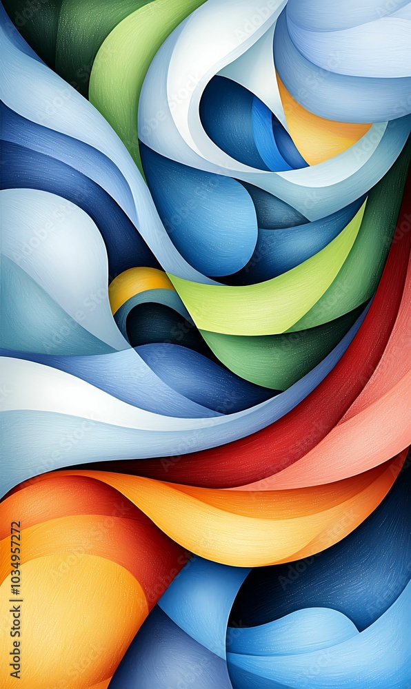 Poster vibrant interplay of colorful waves an abstract exploration of fluid movement and form in modern art